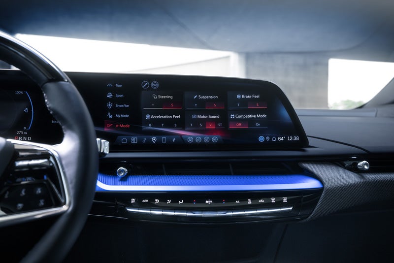 The 2026 OPTIQ-V Display Screen Displaying the V-Mode Settings | Dutton Cadillac in RIVERSIDE CA